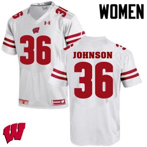 Women's Wisconsin Badgers NCAA #36 Hunter Johnson White Authentic Under Armour Stitched College Football Jersey AT31O26LJ
